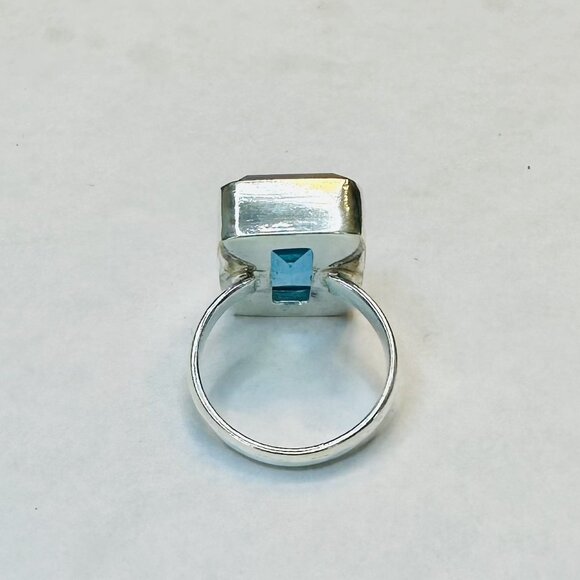 Blue Topaz Sterling Silver Emerald Cut Ring Size 6.5 - Picture 7 of 7